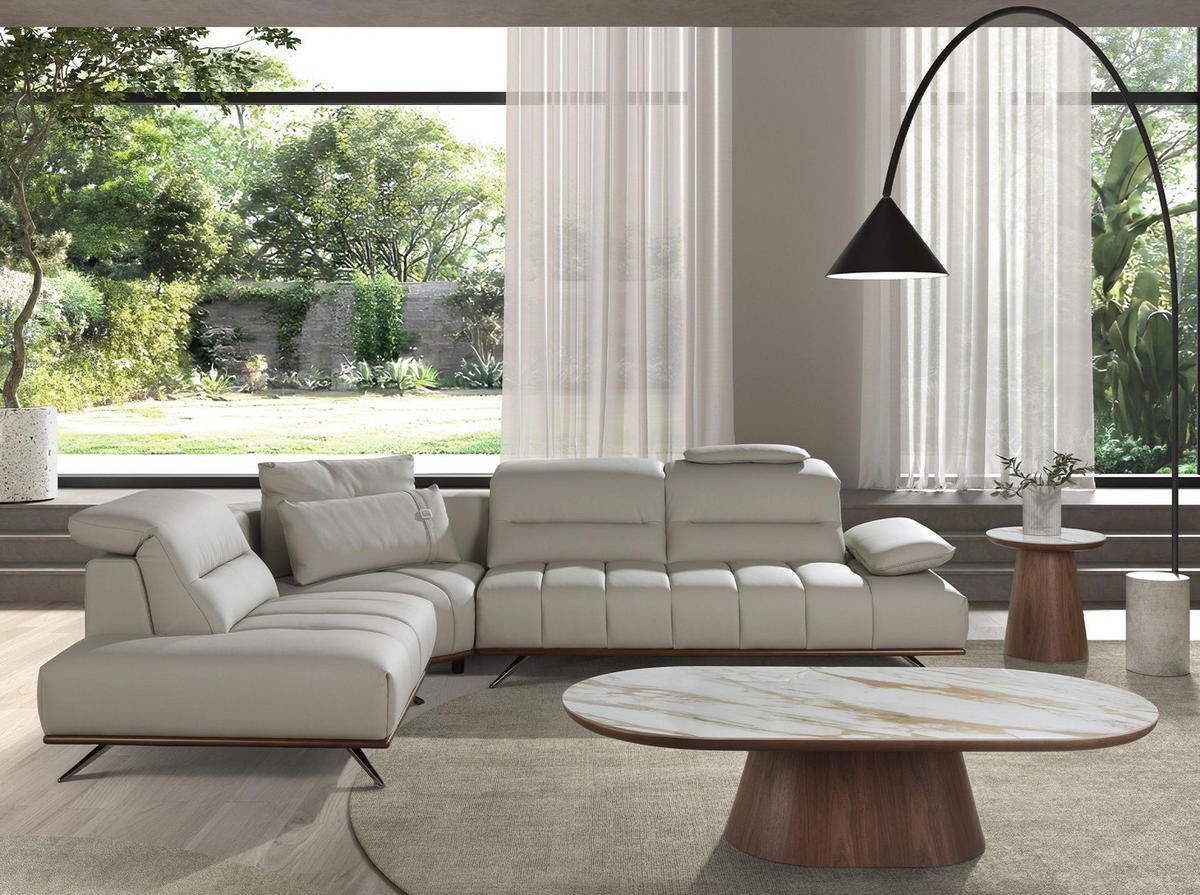 ECKSOFA Linksseitiges Ecksofa aus hellgrauem Leder 310/235/102 cm - Chromfarben/Hellgrau, Leder/Metall (310/235cm) - ANGEL CERDA