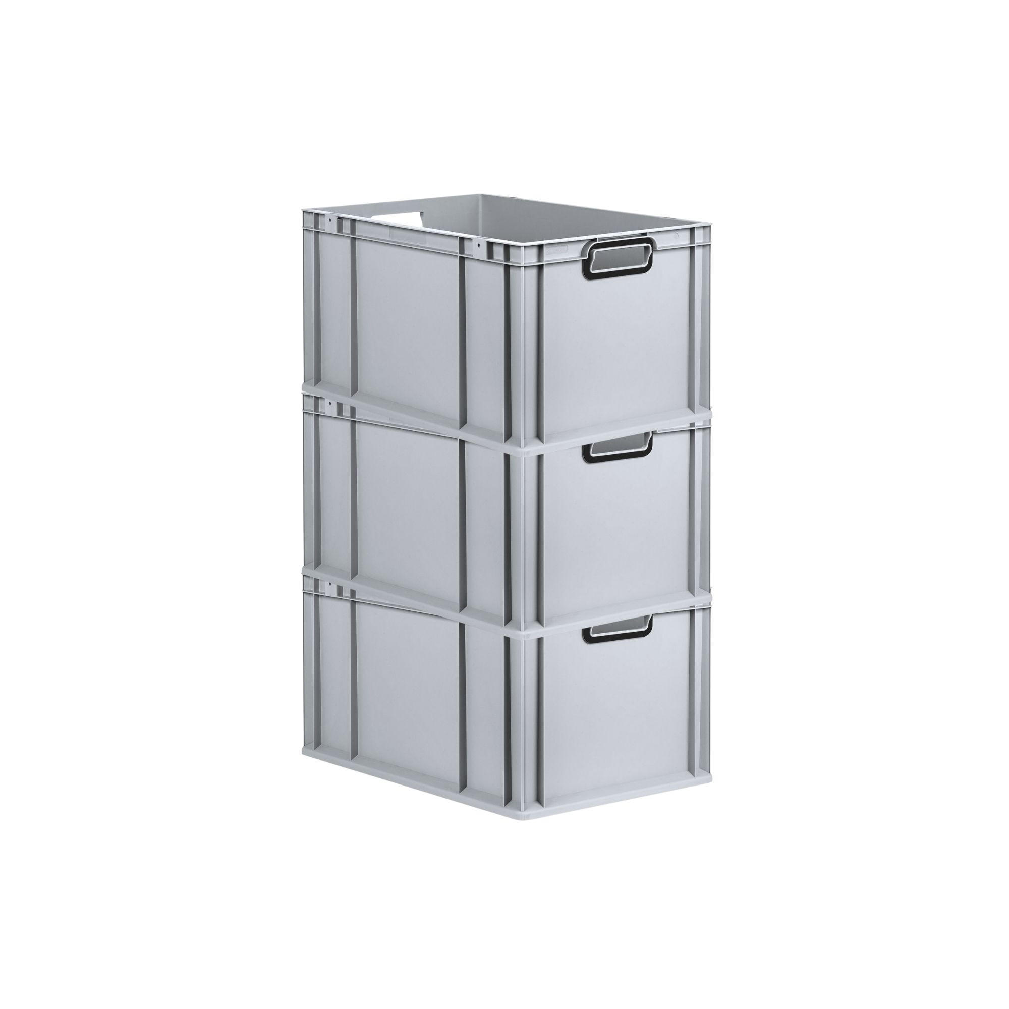 EUROBOX 3x NextGen Color 32x40x60 cm 65 Liter Griffe schwarz offen, Grau - Schwarz/Grau, Kunststoff (40/32/60cm) - PROREGAL