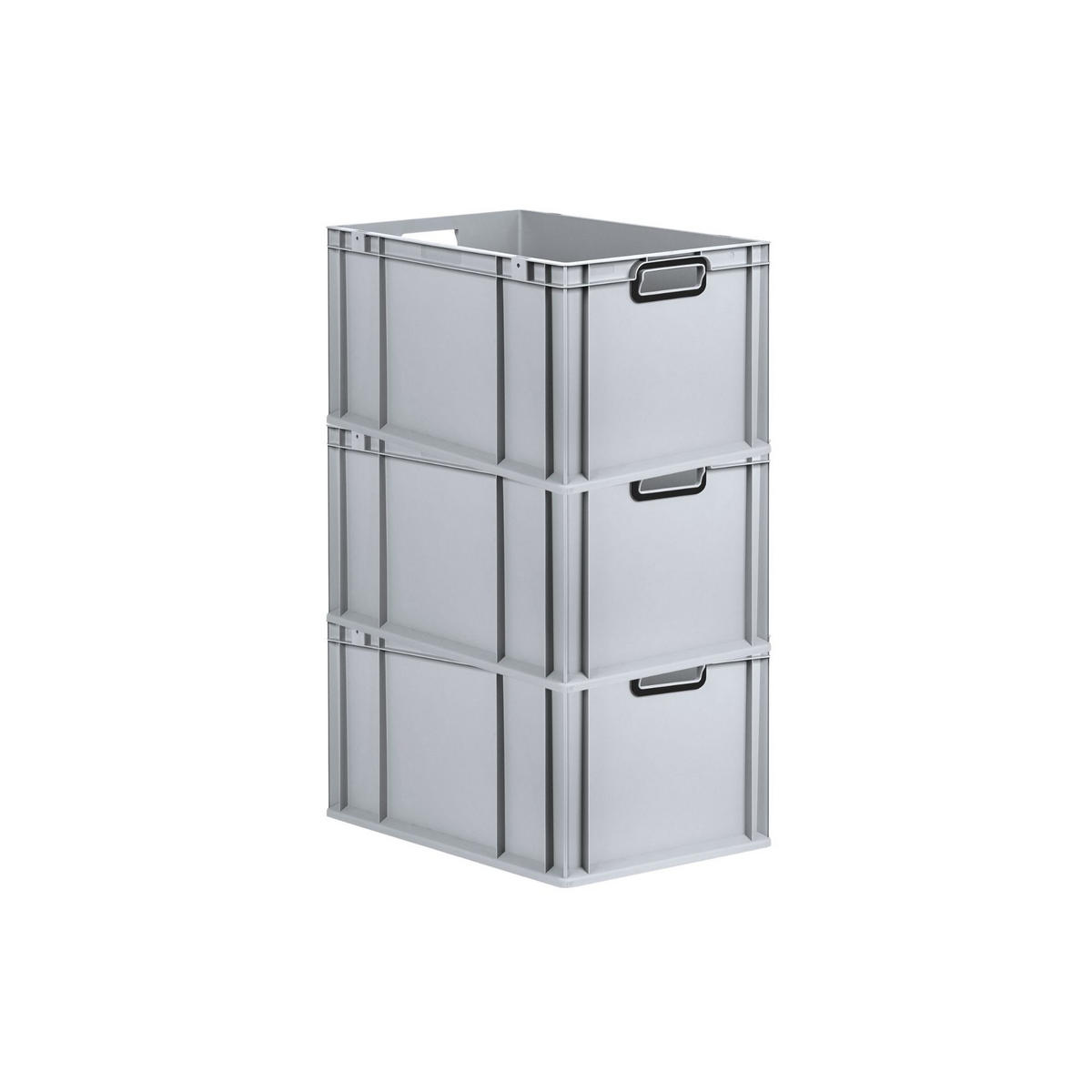 EUROBOX 3x NextGen Color 32x40x60 cm 65 Liter Griffe schwarz offen, Grau - Schwarz/Grau, Kunststoff (40/32/60cm) - PROREGAL