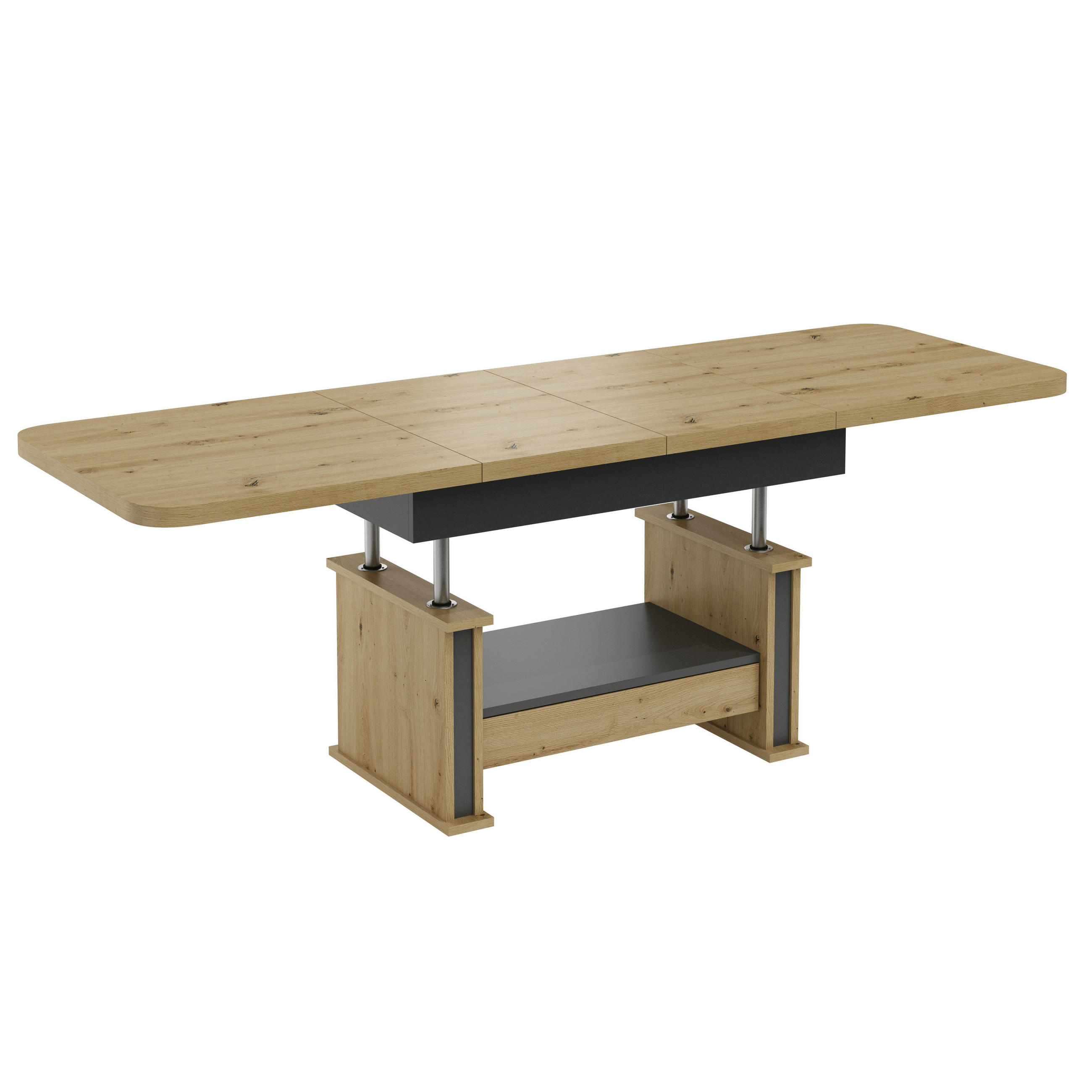 COUCHTISCH rechteckig Eiche Artisan Anthrazit ausziehbar höhenverstellbar - Anthrazit/Eiche Artisan, Holzwerkstoff (70/120/60cm) - designimpex