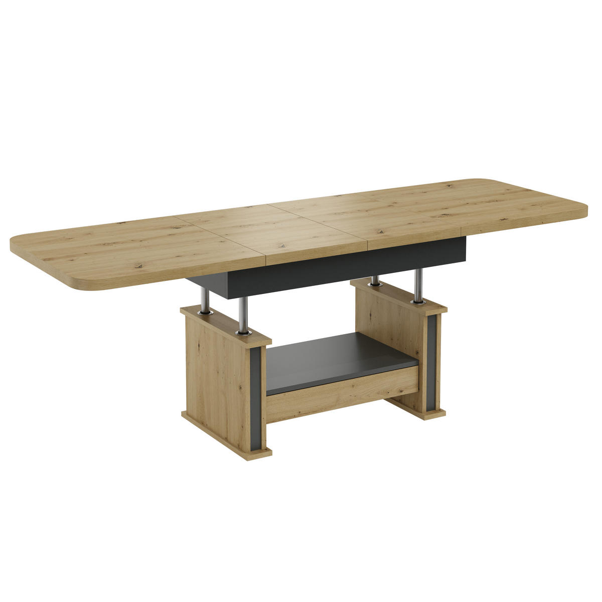 COUCHTISCH rechteckig Eiche Artisan Anthrazit ausziehbar höhenverstellbar - Anthrazit/Eiche Artisan, Holzwerkstoff (70/120/60cm) - designimpex
