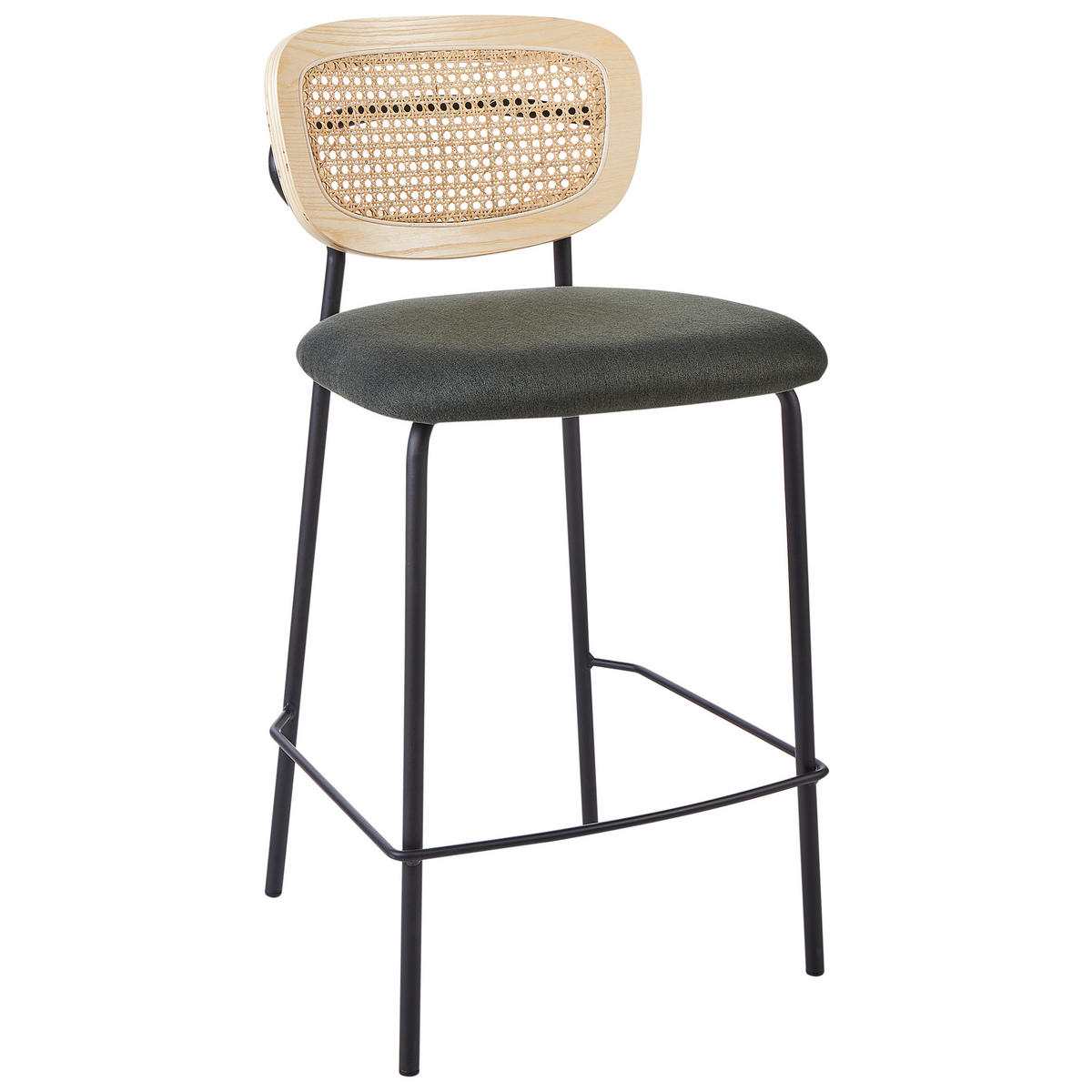 BARSTUHL 2er-Set Rattan Dunkelgrün Mayetta - Schwarz/Naturfarben, Textil (45/90/43cm) - Beliani