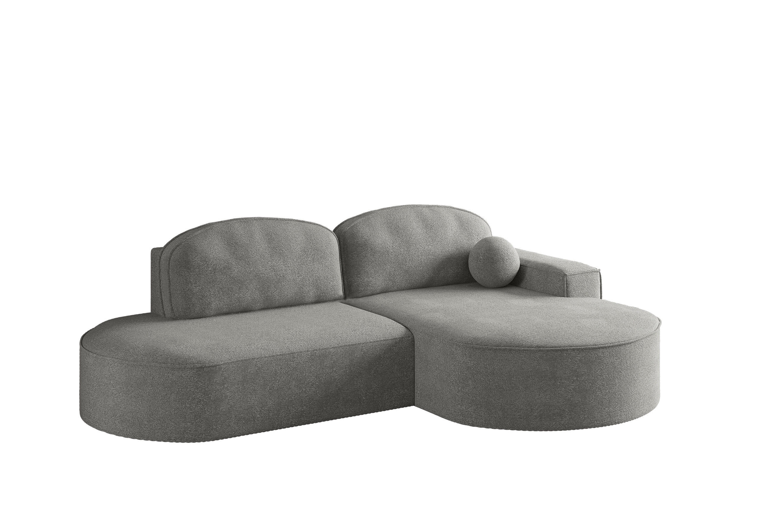 ECKSOFA mit Schlaffunktion und Bettkasten Modena Runden stoff Arena Grau Rechts - Grau, Holz (278/179cm) - Kaiser Möbel