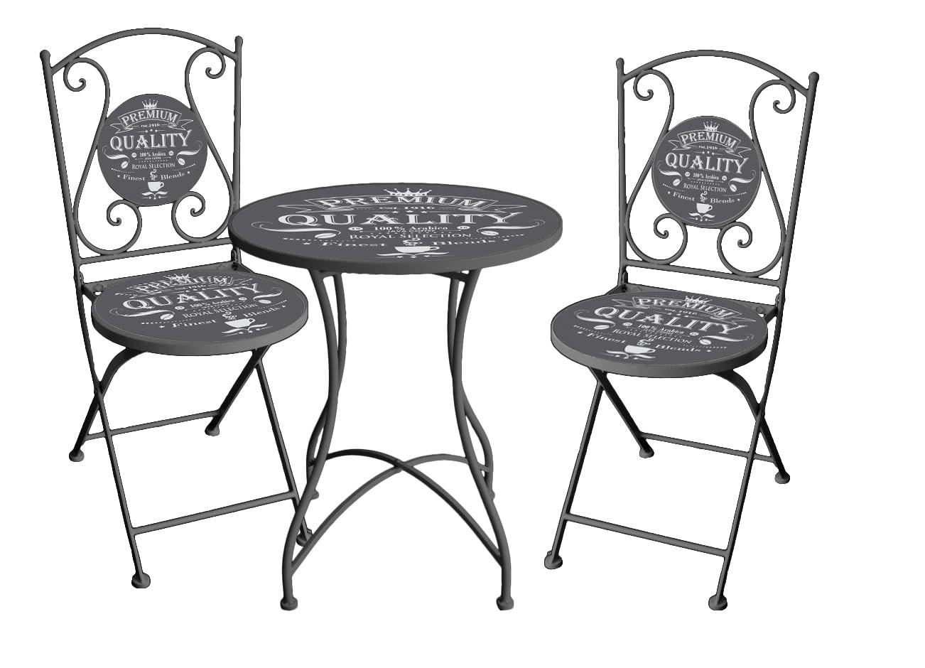 BISTRO-SET Marta 3-tlg Grau Eisen Balkonset Gartenmöbel-Set - Grau, Metall - DELUKE