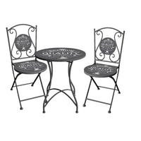 BISTRO-SET Marta 3-tlg Grau Eisen Balkonset Gartenmöbel-Set - Grau, Metall - DELUKE