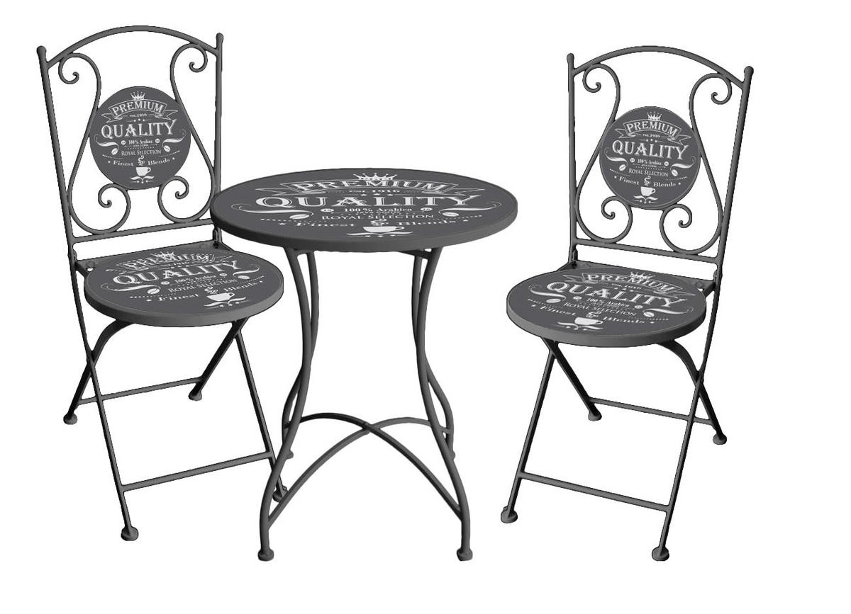 BISTRO-SET Marta 3-tlg Grau Eisen Balkonset Gartenmöbel-Set - Grau, Metall - DELUKE