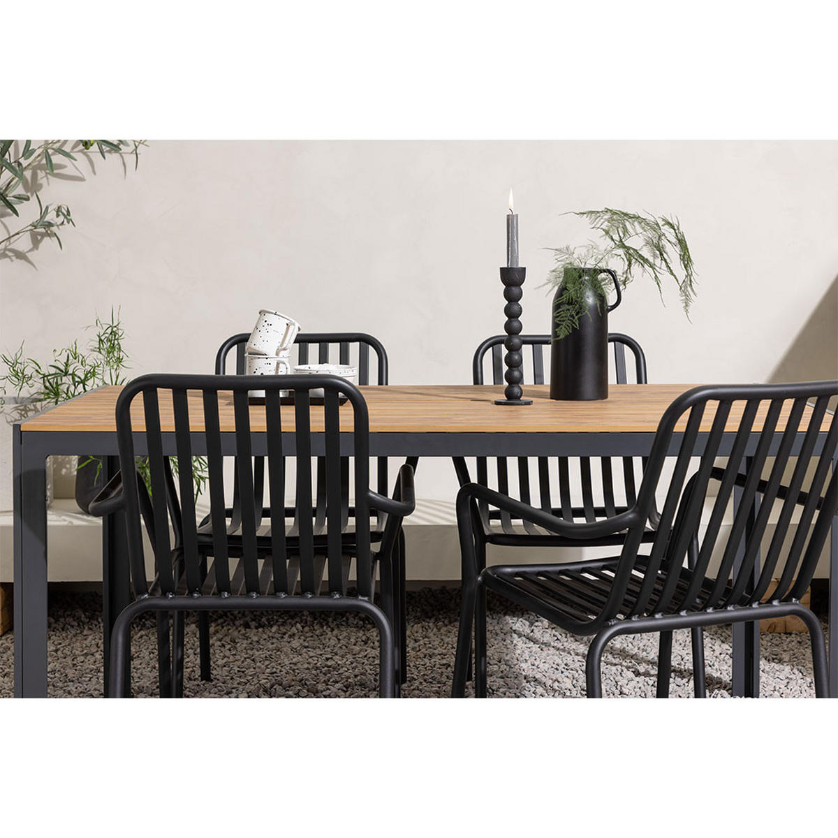 GARTENSET, Break, Tisch Natur, Stühle Schwarz, Metall, 90 x 150 x 74 cm, 5-teilig - Naturfarben, Metall - ebuy24