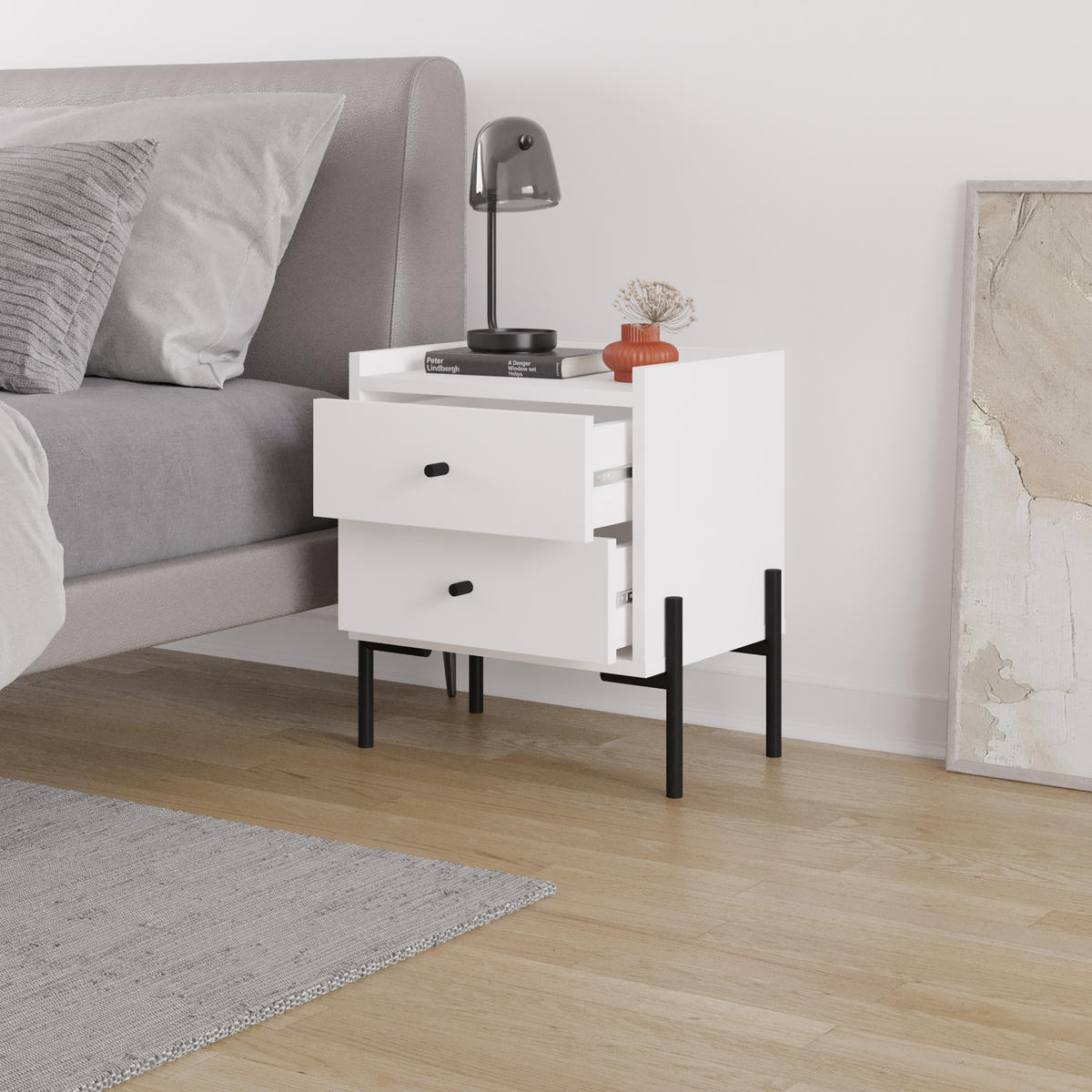 NACHTTISCH Malta Weiß 35/49/52 cm - Weiß, Holzwerkstoff (48.6/52.4/35cm) - Decortie