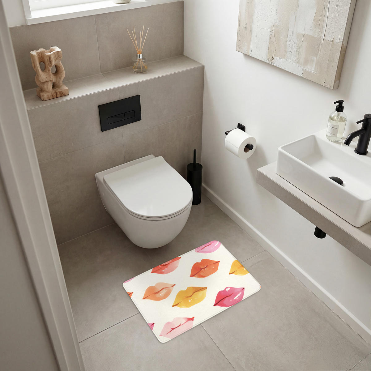 KOUPELNOVÁ PŘEDLOŽKA Rty - barevné - lesklé 60x40 cm - růžová, textil/plast (60/40cm) - OnlyWow