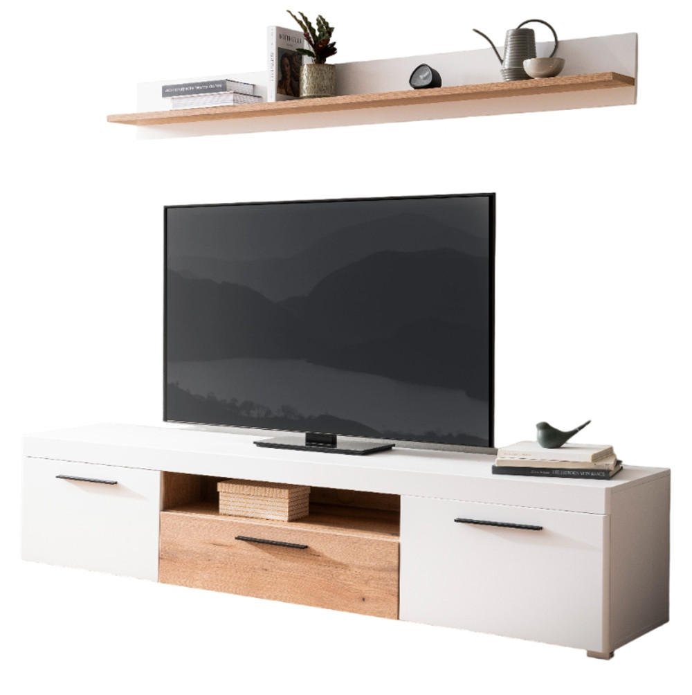Furn.Design Wohnzimmer-Set Weiß, Eiche 205x180x45 cm