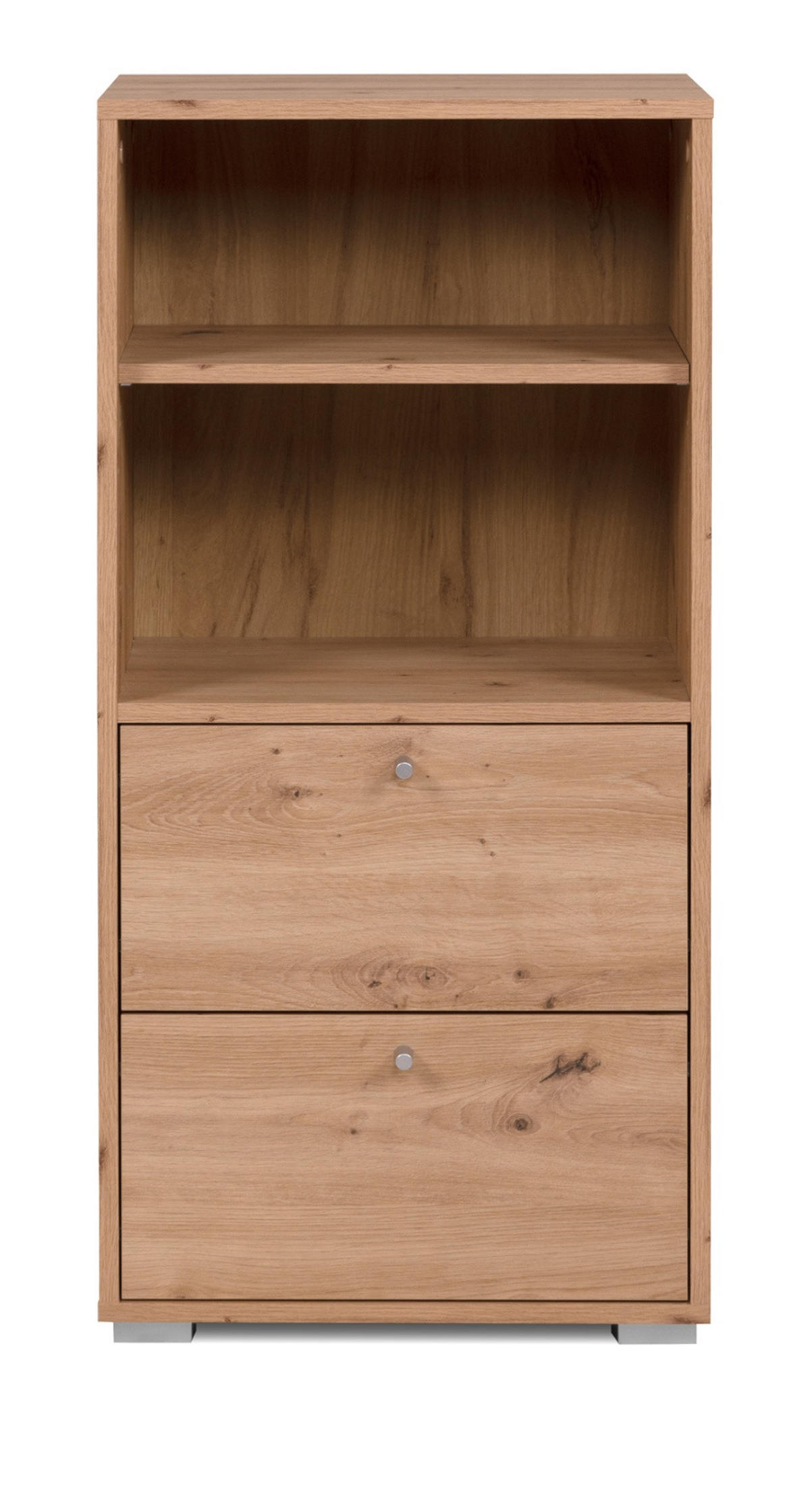 REGAL Eiche Artisan 46 x 97 cm, Standregal mit 2 Schubladen - Silberfarben/Eiche Artisan, Holzwerkstoff/Kunststoff (46/96.5/33.5cm) - Furn.Design