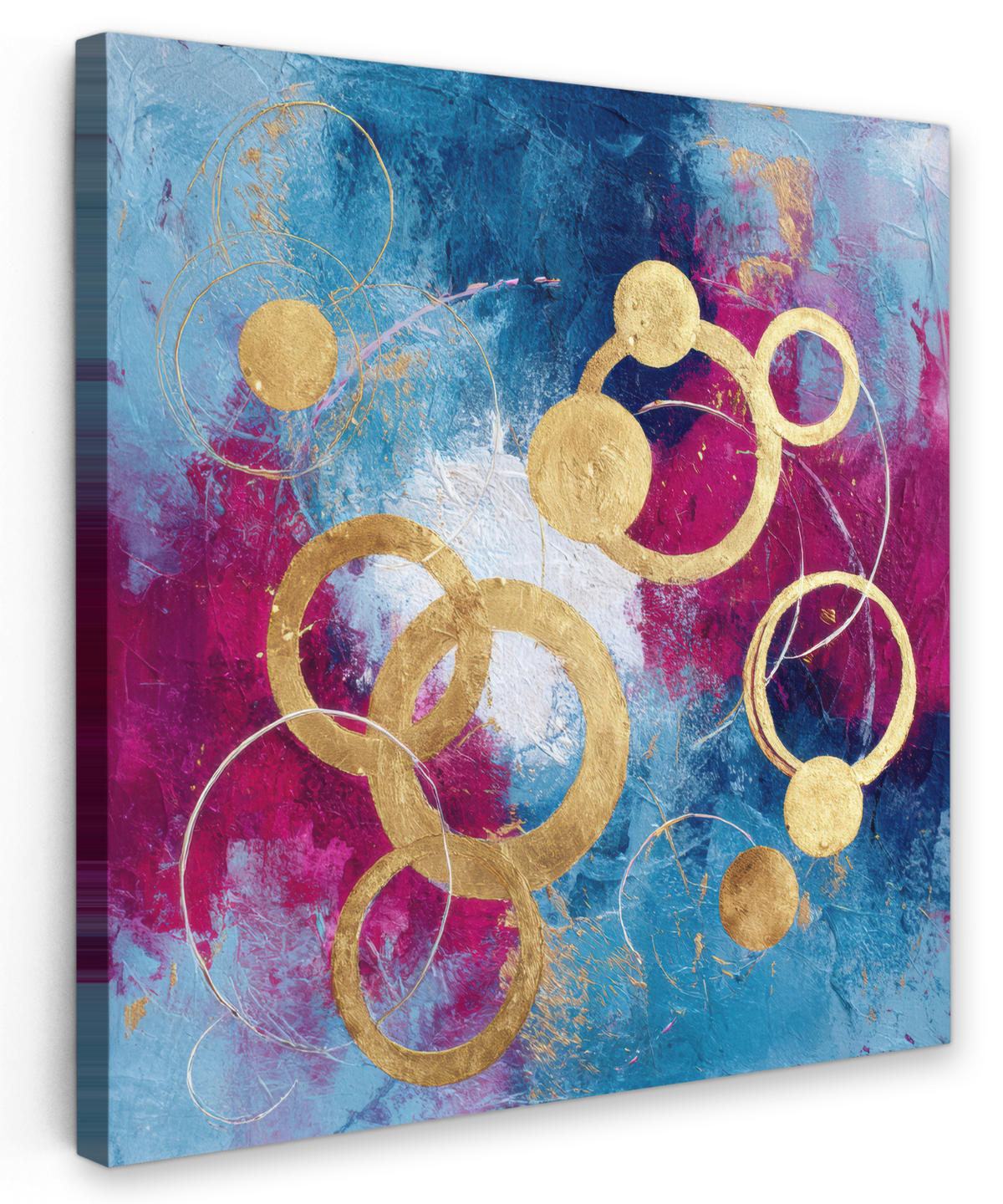 LEINWANDBILD Kreise - Gold - Abstrakt Deko Wohnzimmer 20x20 cm - Blau, Textil (20/20cm) - MuchoWow