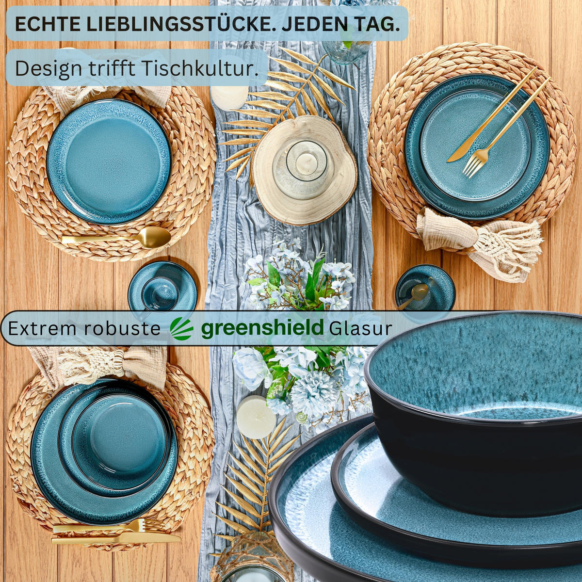 KOMBISERVICE VIGO - 30 teilig aus Steingut - Blau, Stein (27/10.4/27cm) - Sänger