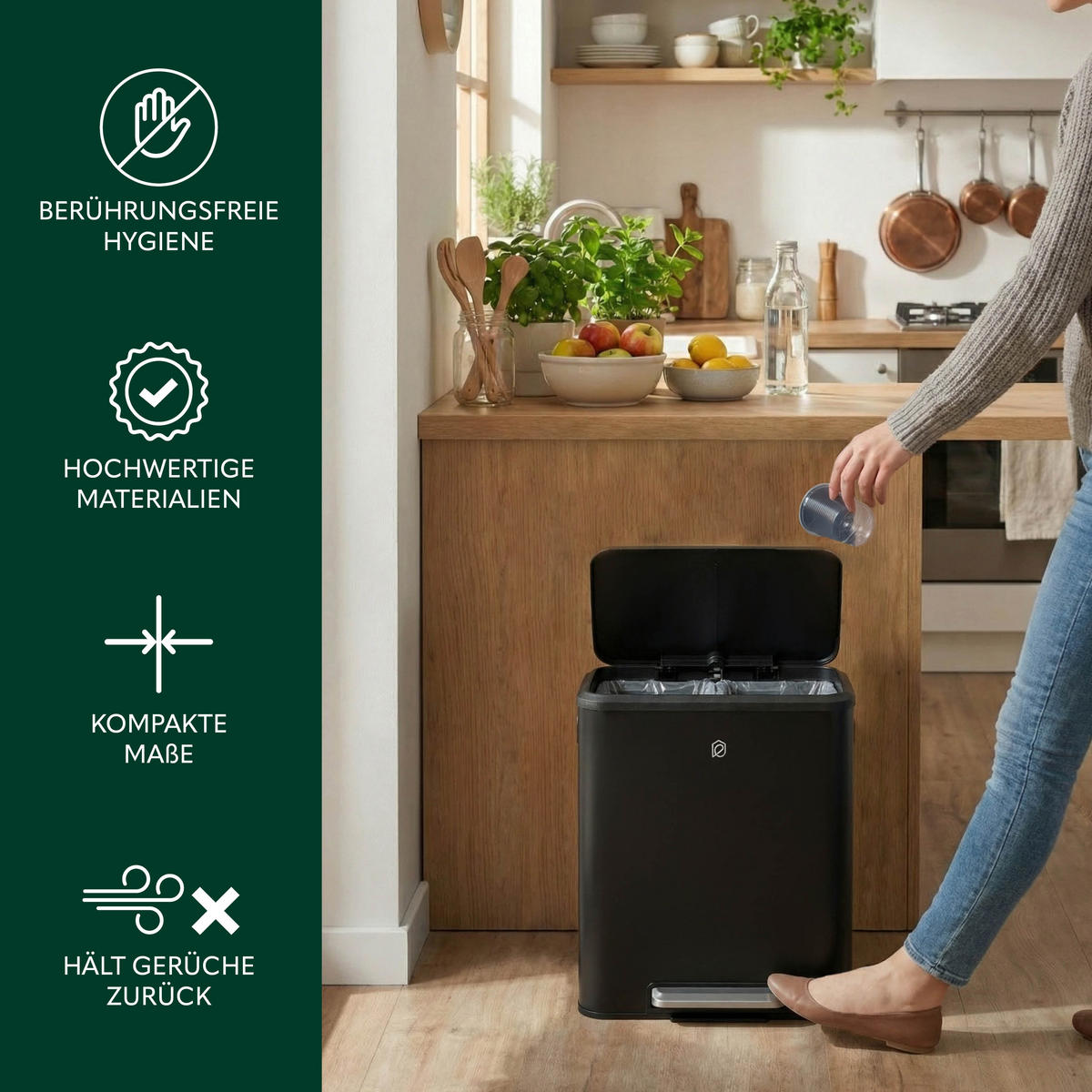 ABFALLEIMER 30 Liter, schwarz - Schwarz, Metall (42.5/50/33.5cm) - eluno