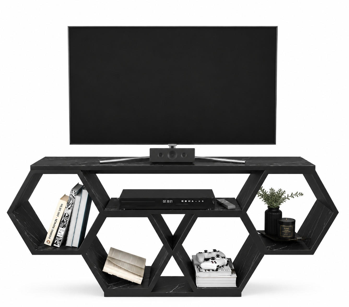 TV-ELEMENT Honig Schwarz Marmol Decor - Schwarz, Holzwerkstoff (140/55.5/29.6cm) - Decorotika