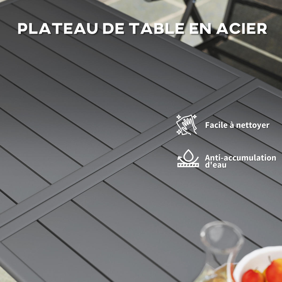 GARTENTISCH DE-14124 rechteckig 150x80 cm, mit Lattenrost Grau - Grau, Metall (150/80/74cm) - ComfortXL