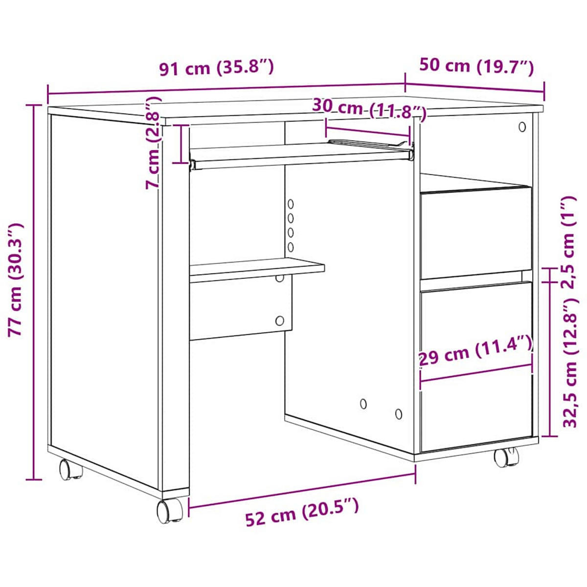 TISCH Mit Rädern Mit Regal Weiss 91/50/77 Cm Holzwerkstoff - Weiß, Holzwerkstoff (91/50/77cm) - vidaXL