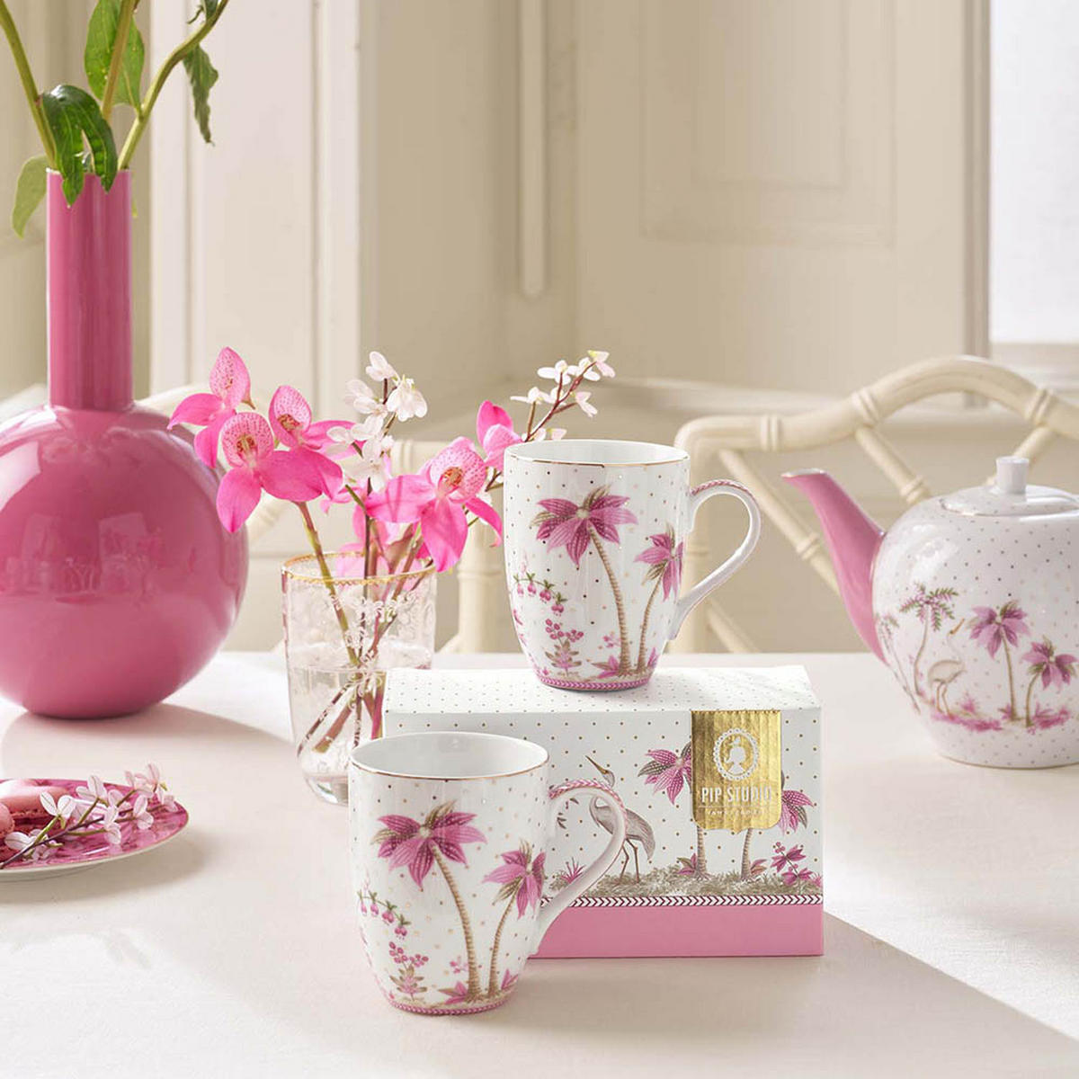 BECHER 2er-Set Large jolie punkte gold rosa 350 ml - Weiß, Keramik (0.35L) - Pip Studio