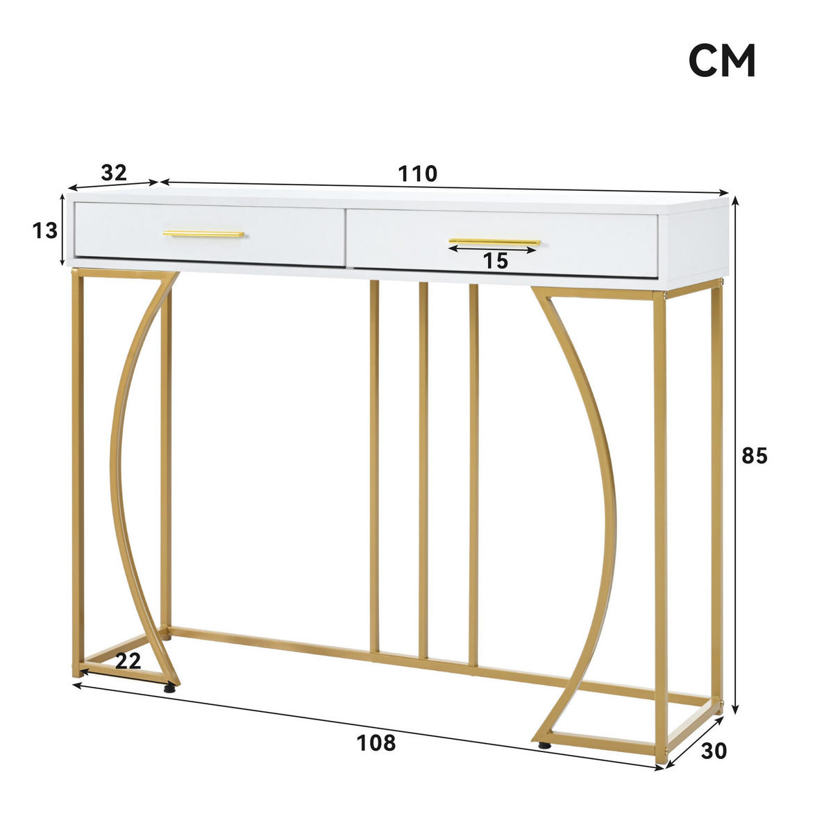 BEISTELLTISCH Weiß aus MDF mit Schublade - Weiß, Holzwerkstoff (110/32/85cm) - OKMYHOME