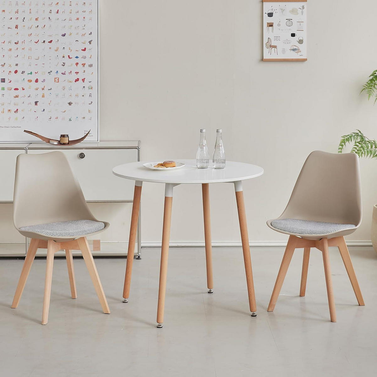 ESSZIMMERSTUHL 6er-Set mit Holzbeinen und gestreiftem Sitzkissen in Beige - Beige, Textil (49/83/42cm)