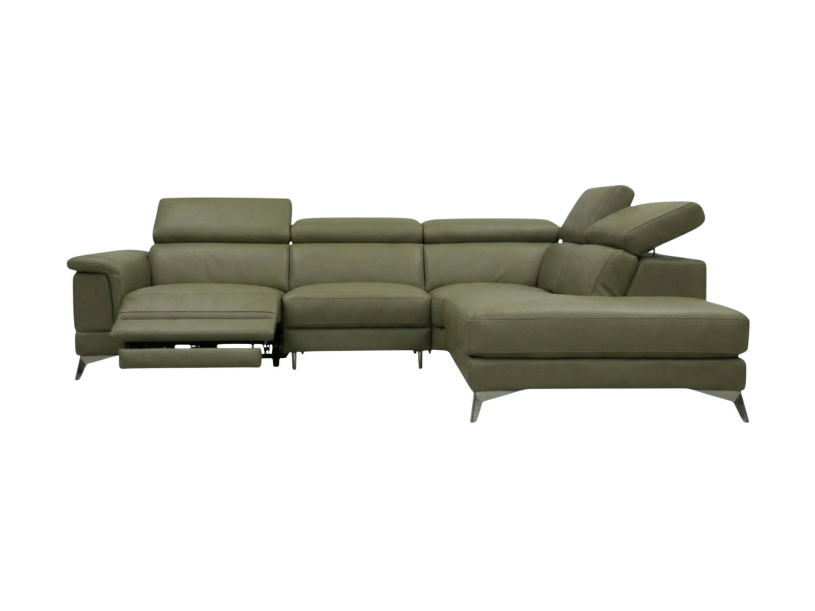 ECKSOFA Planet Echtleder mit 1 x Relaxfunktion Olivgrün - Olivgrün, Leder/Metall (256/232cm)