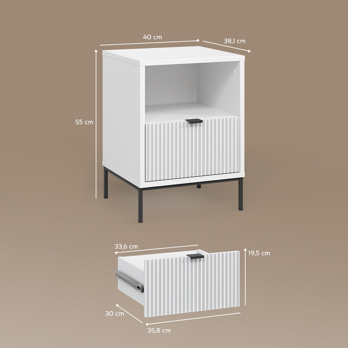 NACHTTISCH Aterno Weiß mit 1 Schublade - Weiß, Holzwerkstoff (40/55/38.1cm) - Livinity®