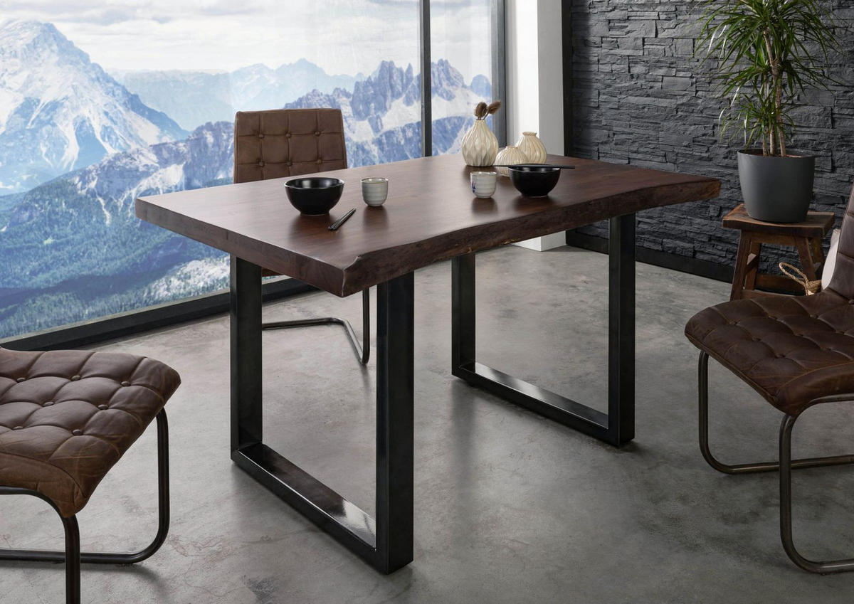 BAUMTISCH Akazie 140x90x77 braun lackiert / U-Beine anthrazit glänzend FREEFORM 5 - Anthrazit/Braun, Holz (140/90/77cm) - Massivmoebel24