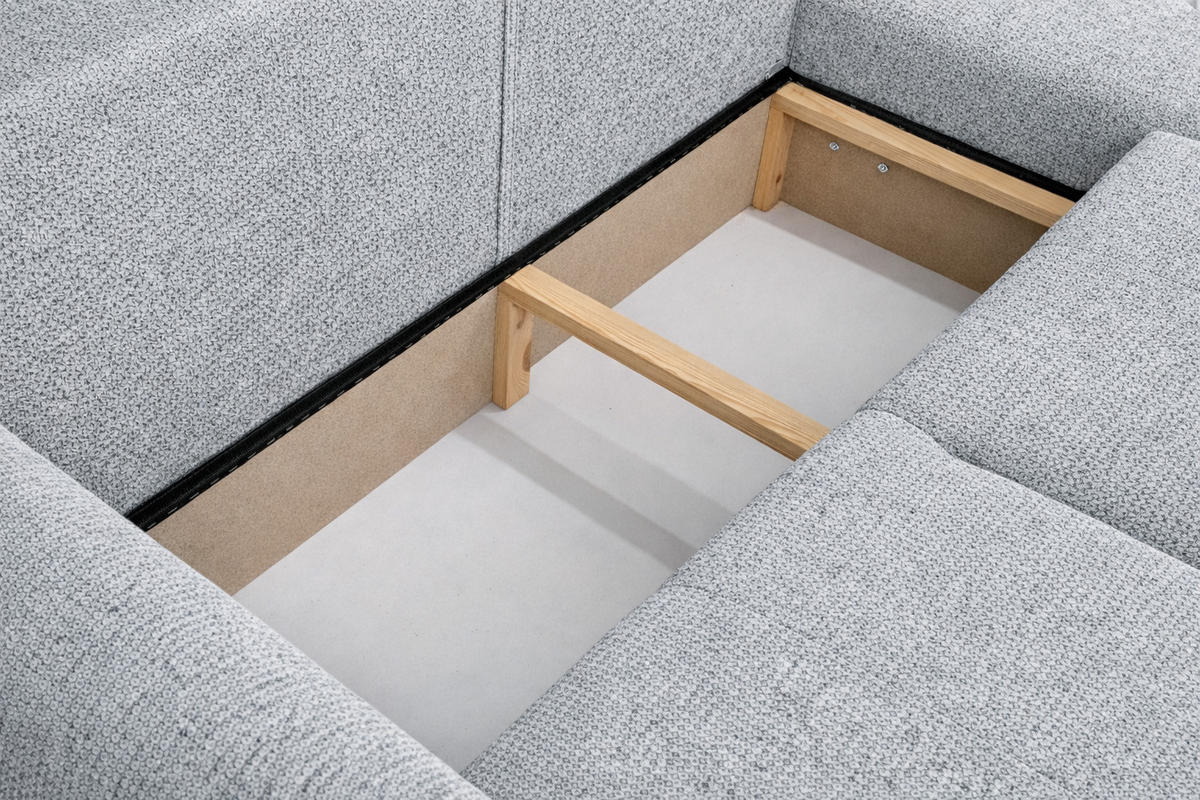 ECKSOFA Mit Schlaffunktion Und Bettkasten, Sofa L-Form Bingo L, Chenille-Stoff Artico, Cement, Rechts - Hellgrau, Holz (250/142cm) - Kaiser Möbel