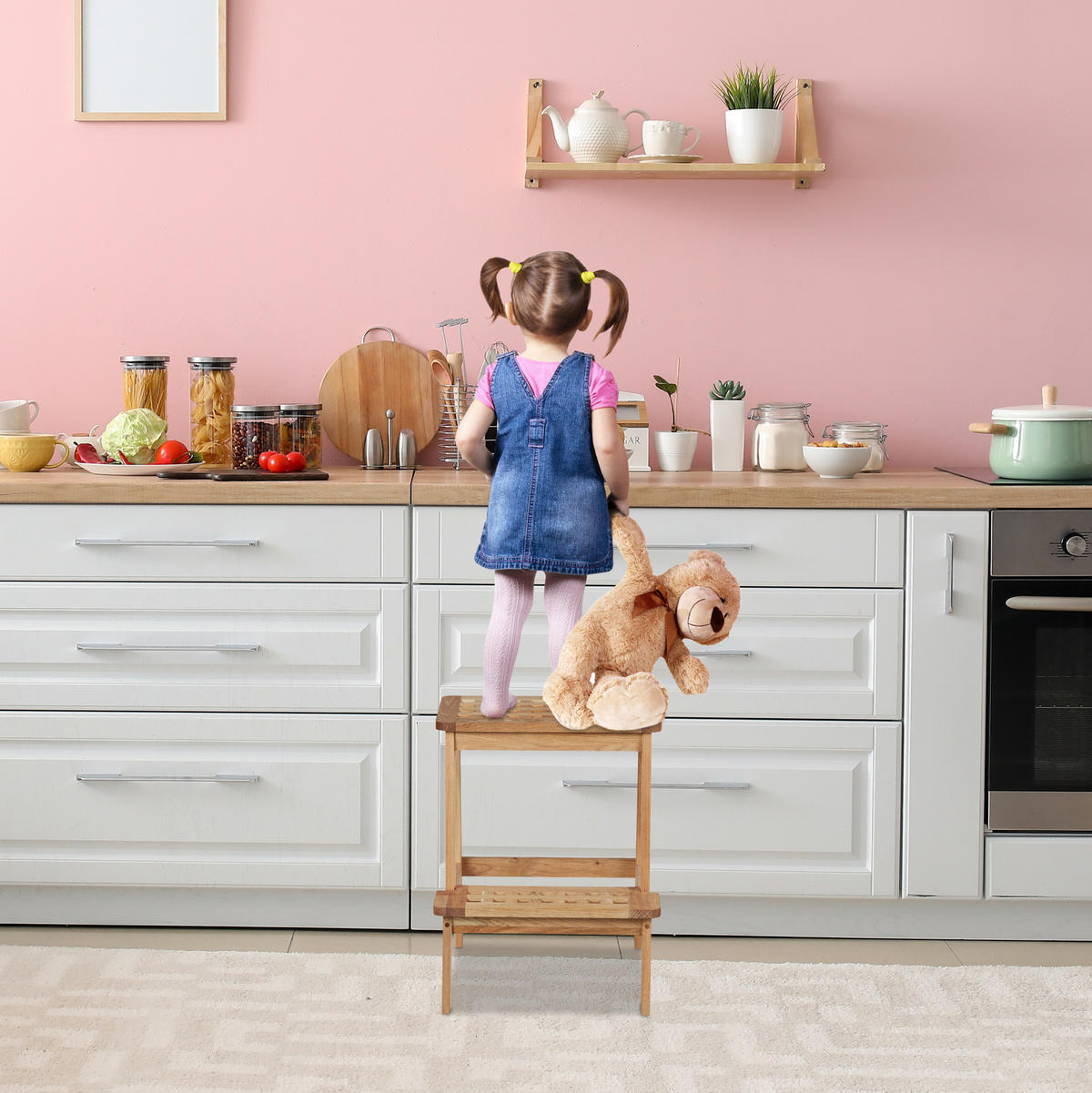 TRITTHOCKER - Hellbraun, Holz (38/47/38cm) - Relaxdays