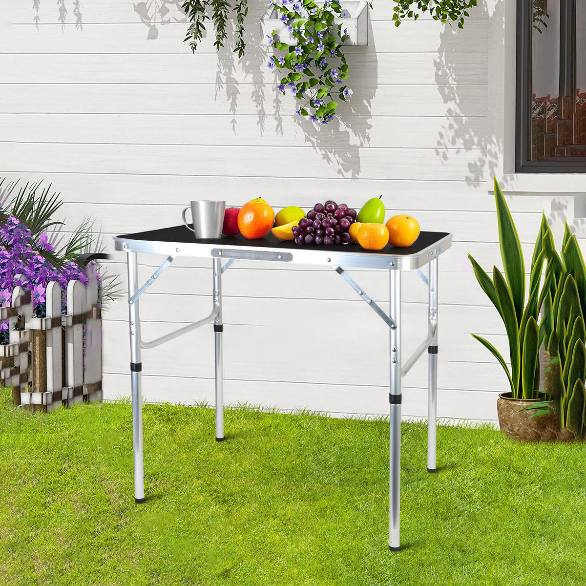 CAMPINGTISCH - Schwarz, Holzwerkstoff/Kunststoff (55/75/70cm) - Relaxdays