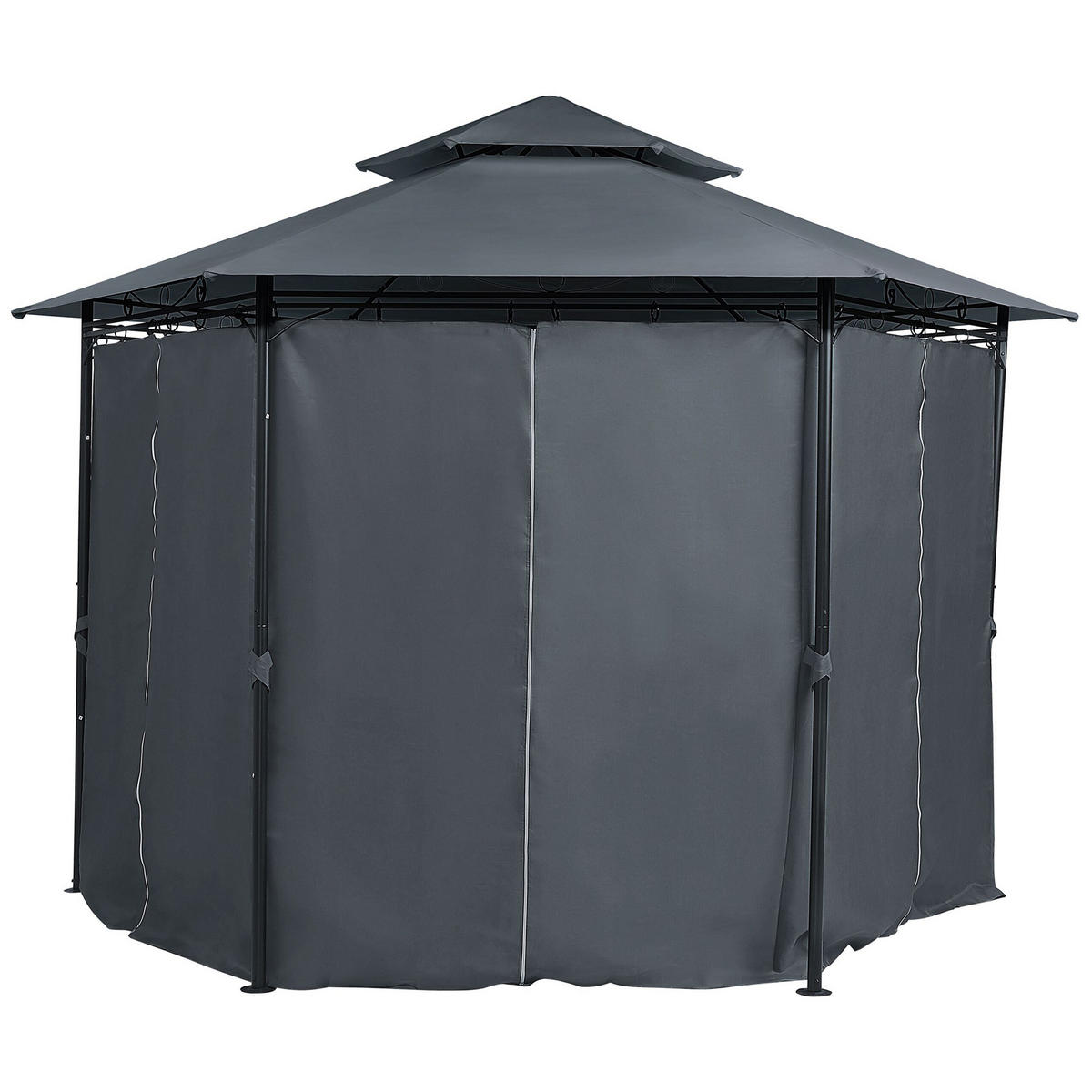 ZAHRADNÍ PAVILON Ocel grafitově šedý ⌀ 350 cm Portel - šedá/černá, kov (350/270/350cm) - Beliani