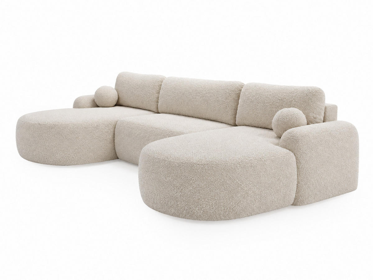 ECKSOFA Aurio U Bouclé-Stoff Creme - Creme/Schwarz, Kunststoff/Textil (347/177cm) - Graingold