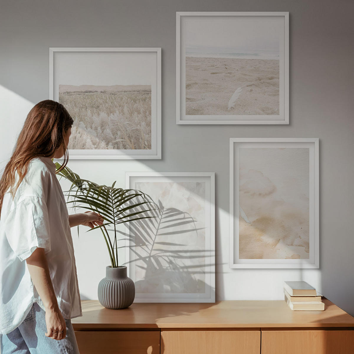 WANDBILDER 4er-Set - 50x50 cm & 40x60 cm Weißer Rahmen - Modische Pastelltexturen - Weiß, Kunststoff (50/50cm) - ArtPrintCave