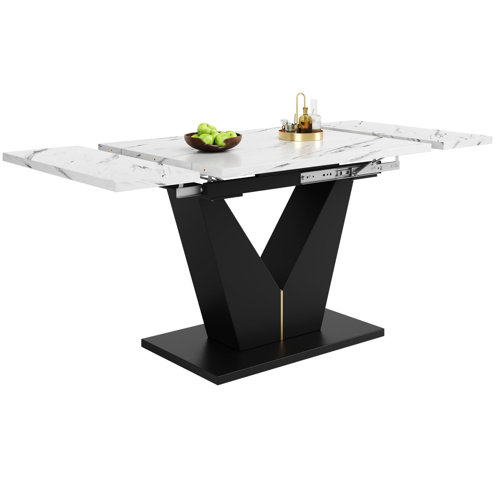 ESSTISCH ausziehbar 99-159 x 75 cm MDF Marmoroptik Weiß/Schwarz - Weiß, Metall (99/75/75cm) - Meubliv