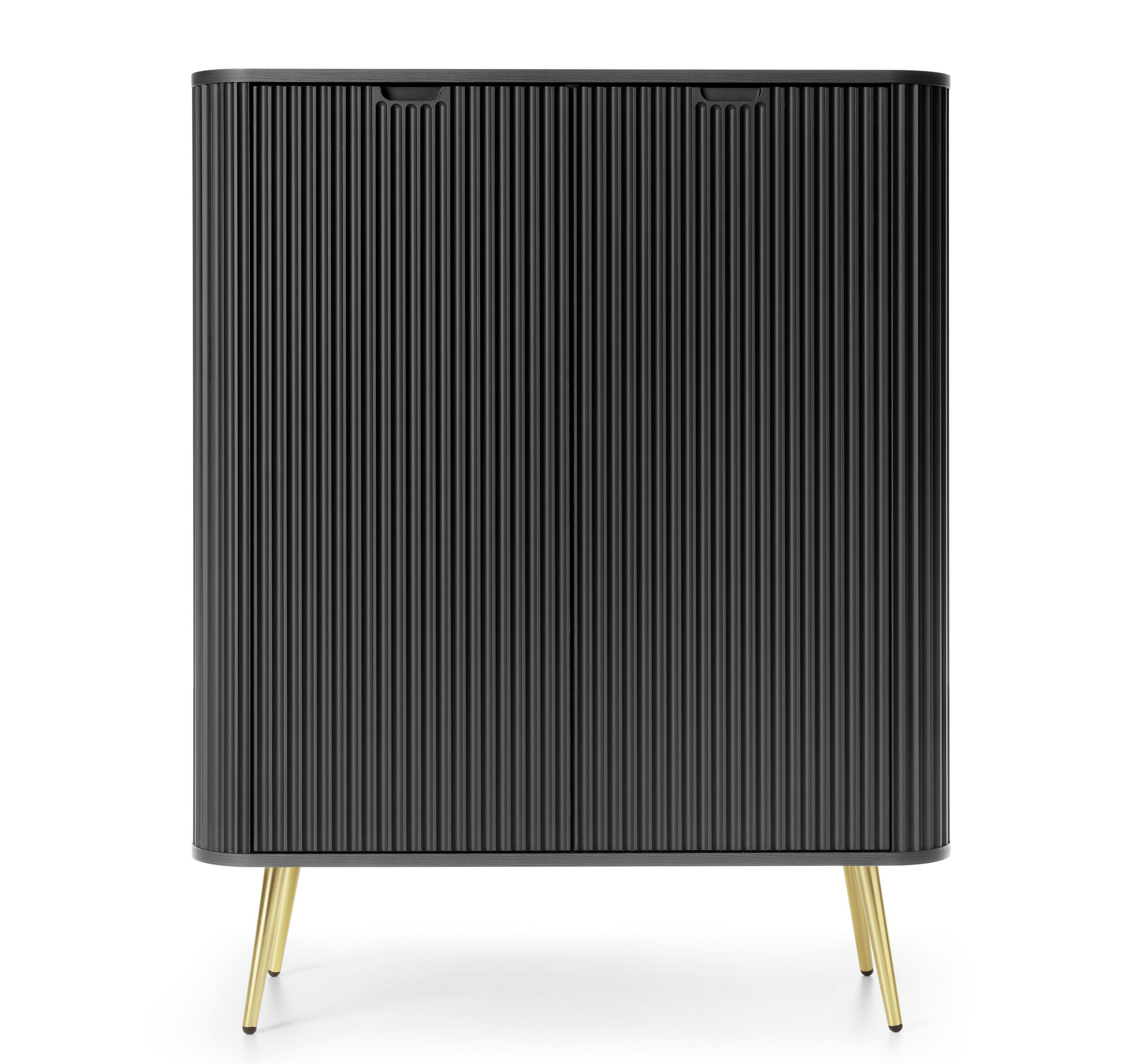 HIGHBOARD Salvia 2T Schwarz, Gold 103/129/39 cm – mit geriffelten Fronten und hohen Beinen - Goldfarben/Schwarz, Holzwerkstoff/Metall (103/129/39cm) - AX Living