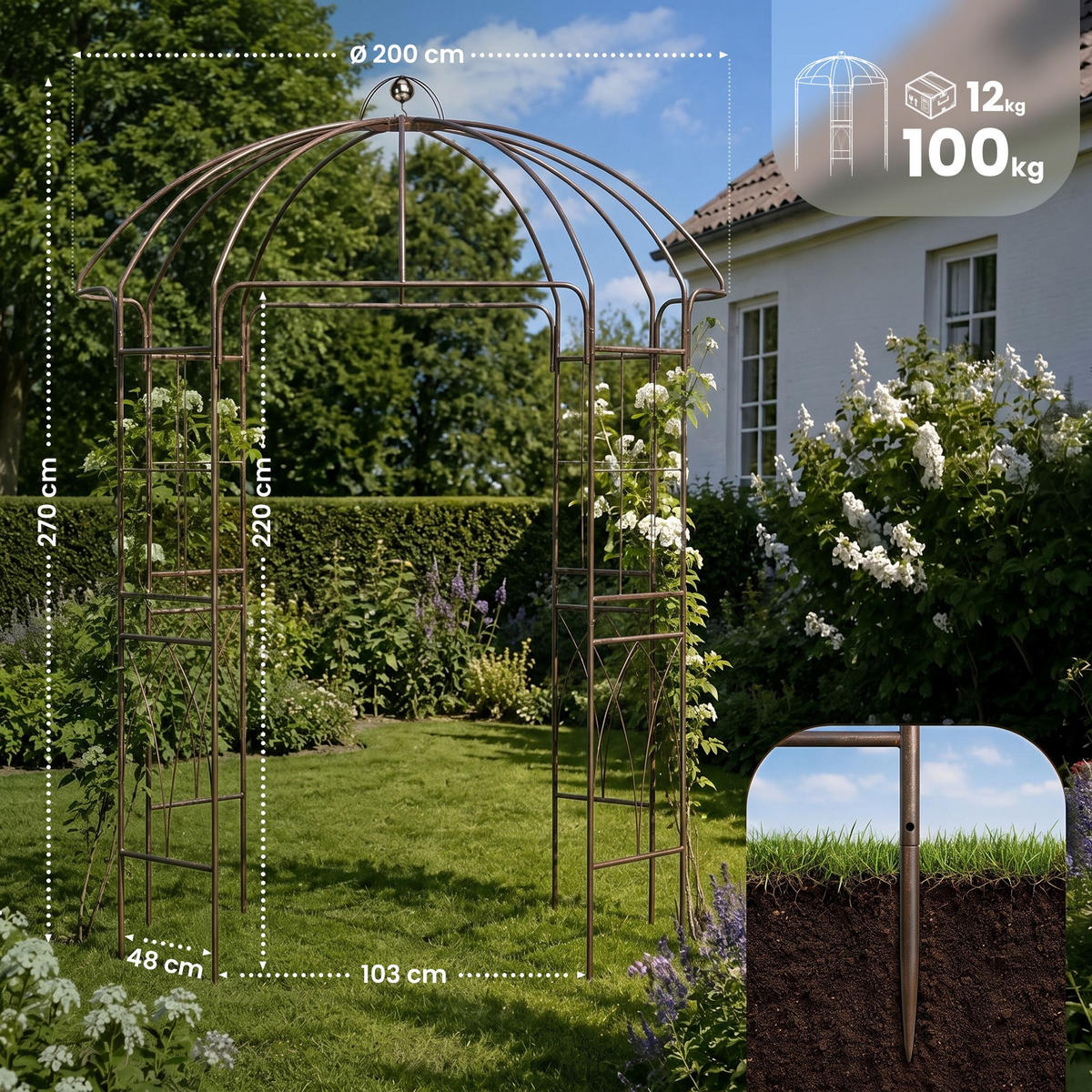 PAVILLON 200/200/270 cm Metall Bronze - Bronzefarben, Metall (200/270/200cm) - CLP