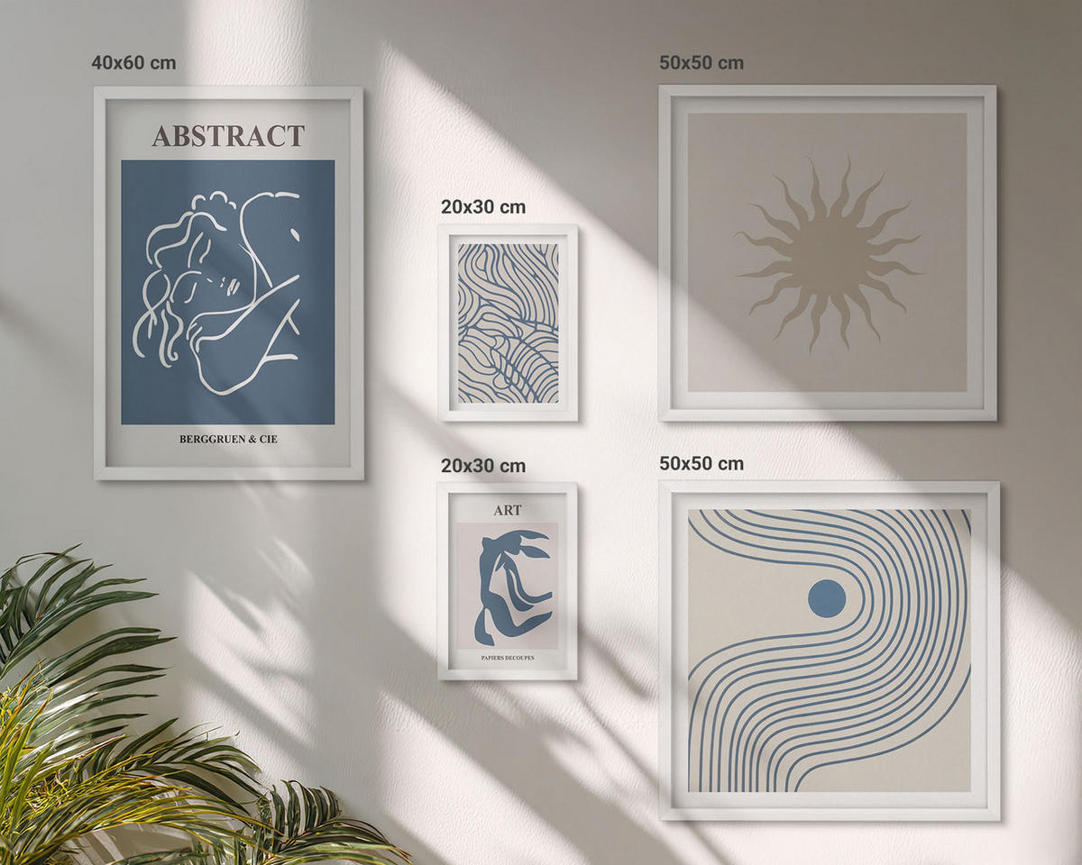 WANDBILDER 5er-Set - 50x50 cm & 20x30 cm & 40x60 cm Weißer Rahmen - Matisses stilvolle abstrakte Muster - Weiß, Kunststoff (40/60cm) - ArtPrintCave