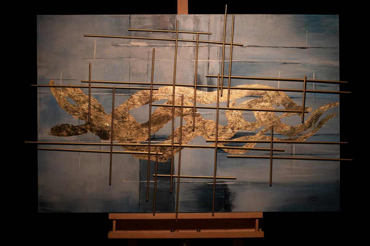 ACRYLBILD HANDGEMALT 120/80 cm - Blau/Goldfarben, Holz/Textil (2.96/80cm) - KUNSTLOFT