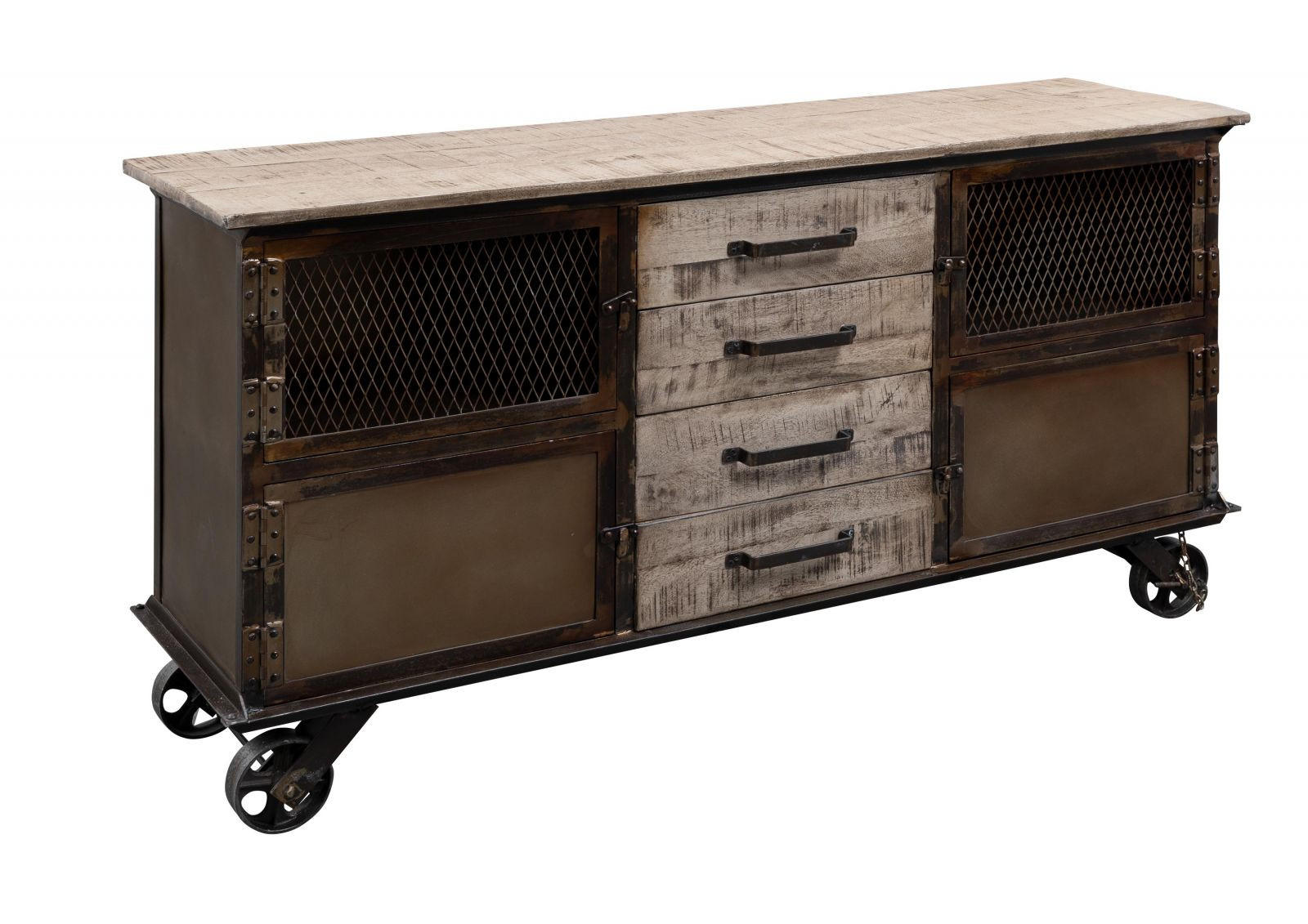 SIDEBOARD Mango 153x40x80 braun lackiert HEAVY INDUSTRY #253 - Braun, Holz (153/80/40cm) - Massivmoebel24