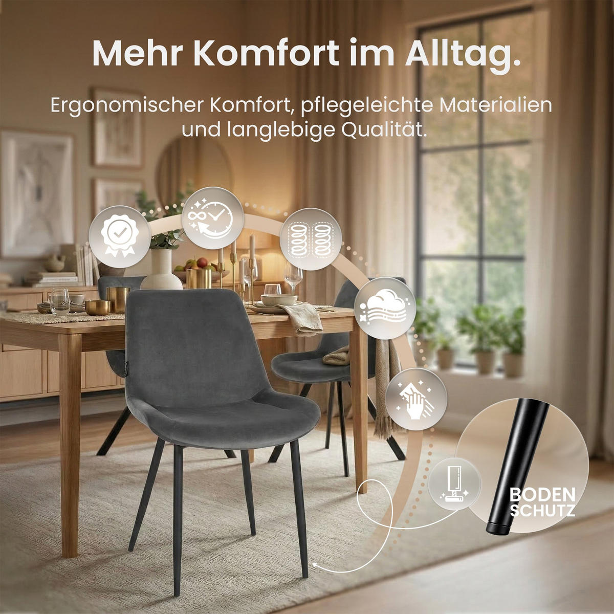 STUHL Samt Grau - Schwarz/Grau, Textil/Metall (51/80/60cm) - CLP