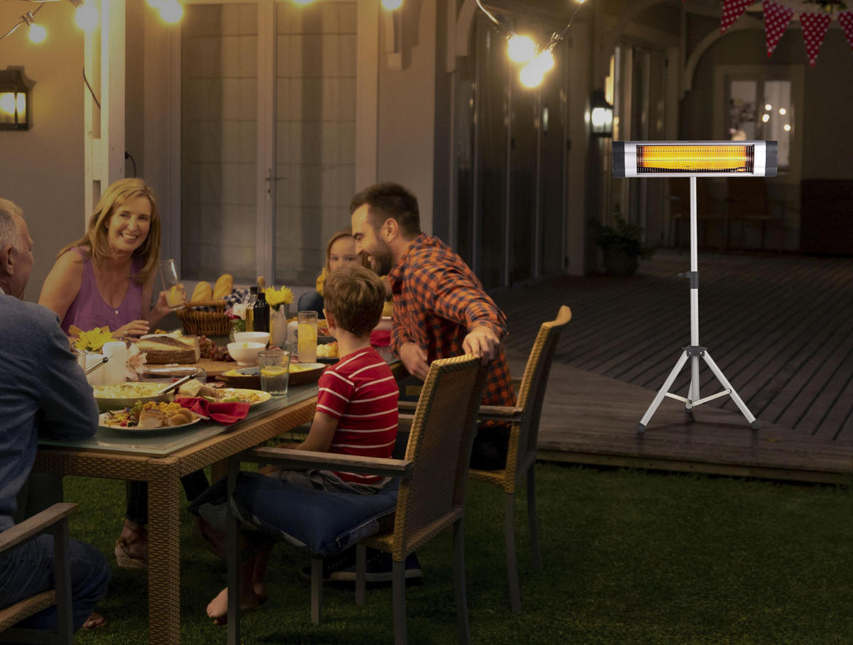 HALOGEN-HEIZUNG auf Standfuß Silber outdoortauglich und höhenverstellbar 3000 W - Silberfarben, Kunststoff/Metall (101/180/70cm) - Purline