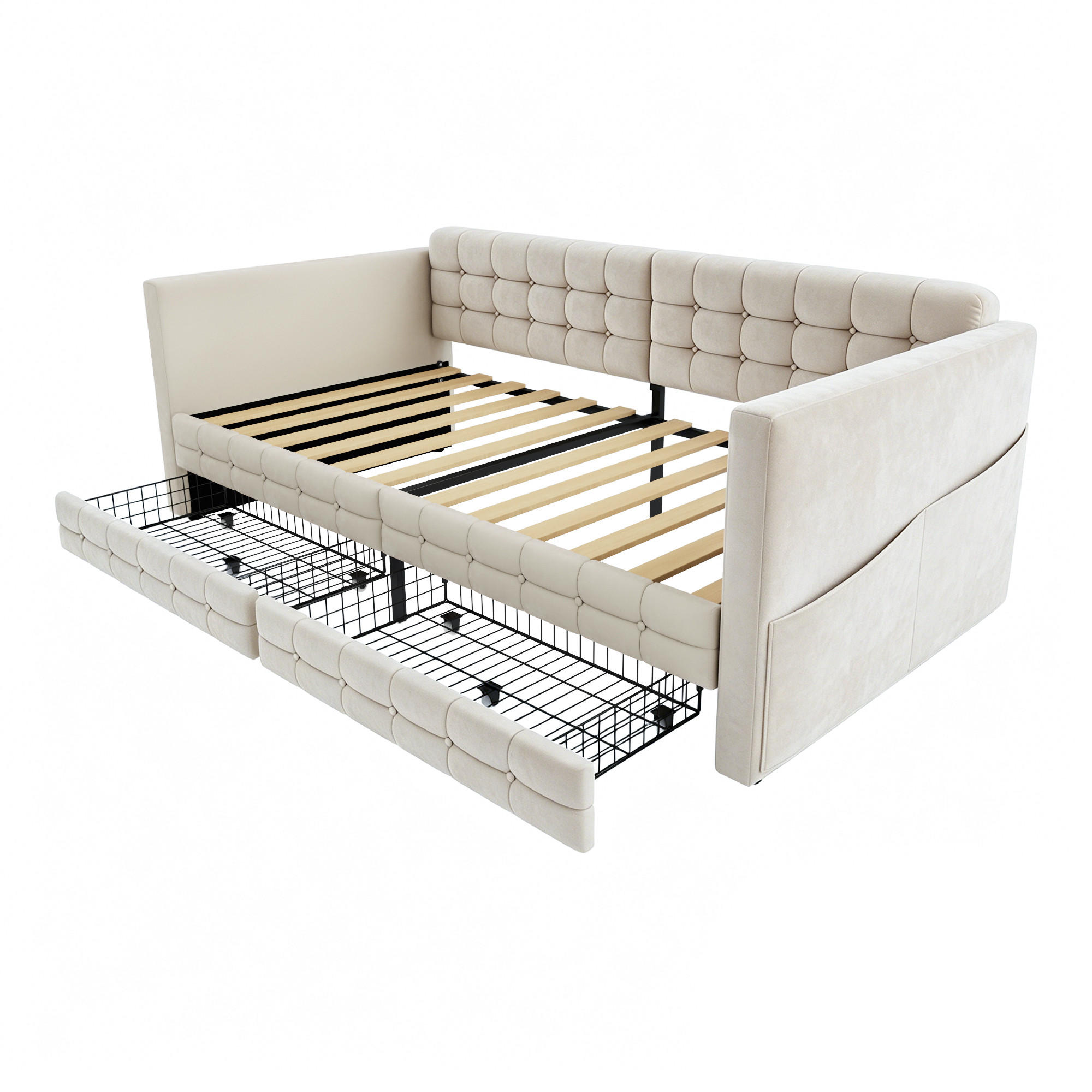 POLSTERBETT 90/190 cm DE-32664 2 Schubladen Beige - Beige, Metall (90/190cm) - ComfortXL