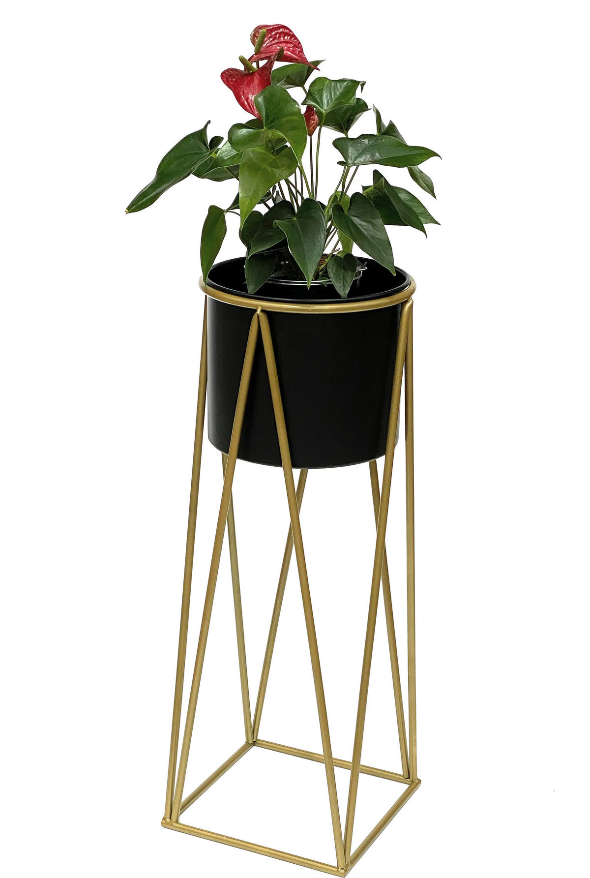 BLUMENHOCKER mit Topf Metall 70 cm 96046 L - Schwarz, Metall (26/70/26cm) - DanDiBo
