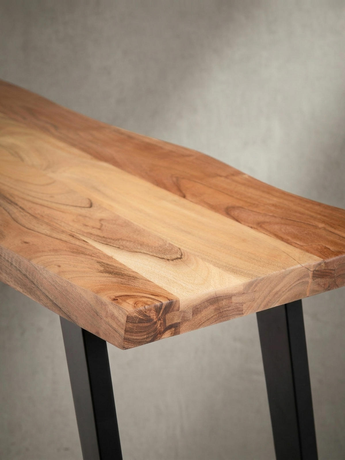 ESSZIMMERBANK Massivholz Metall Baumkante U-Beine, Akazie 140x40x46 cm - Schwarz/Braun, Holz/Metall (140/46/40cm) - KADIMA DESIGN