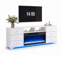 TV-SCHRANK mit Elektrokamin Beleuchtung RGB Lowboard 6 Schubladen 180/40/65CM - Weiß/Grau, Glas/Metall (180/65/40cm) - VANITII