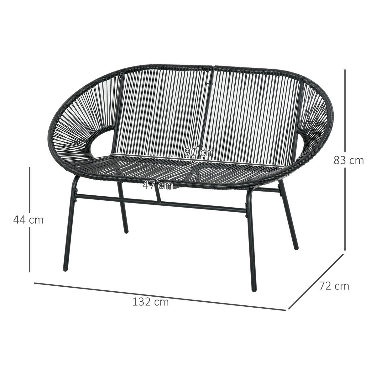 GARTENBANK 132/72/83 cm schwarz aus Polyrattan mit Stahlrahmen - Schwarz, Kunststoff (72/83/132cm) - OKWISH
