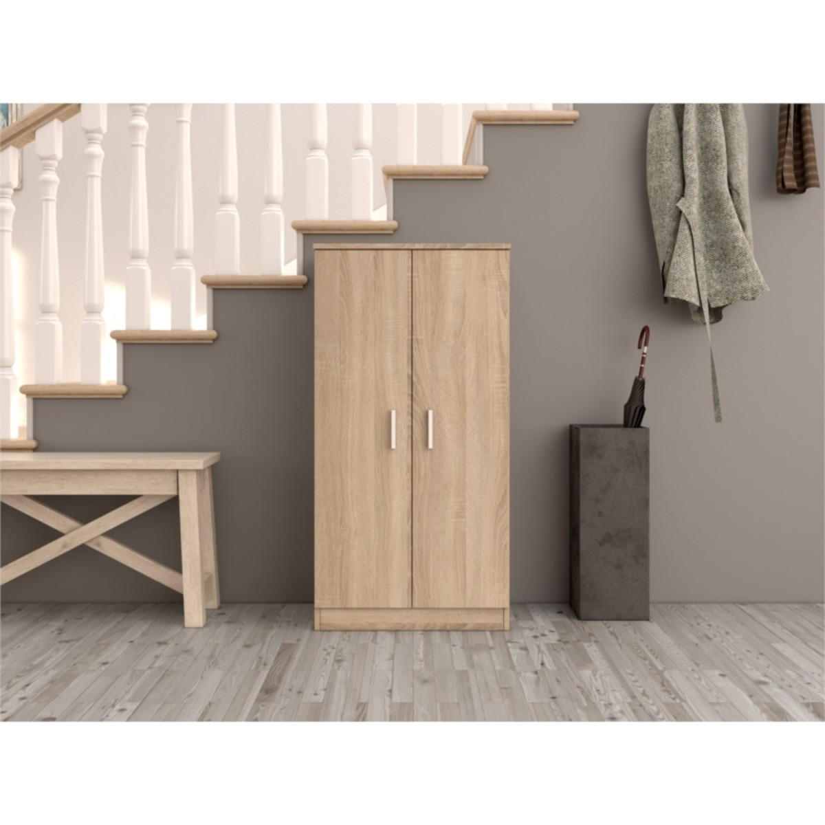 SCHUHSCHRANK 2 Türen (30 Paar) Zapateros - H108cm - Eichefarben, Holzwerkstoff (36/108/55cm) - Calicosy