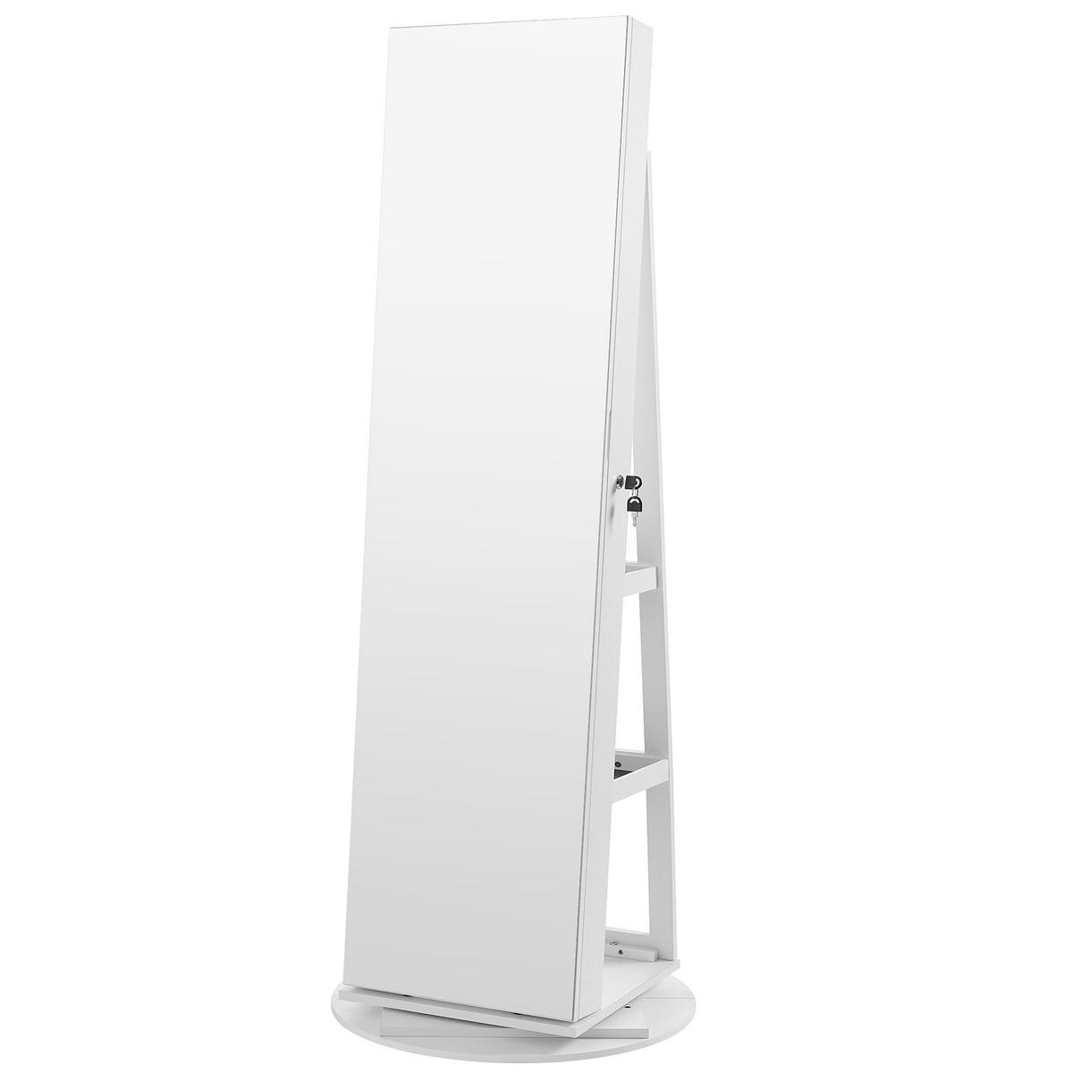 SCHMUCKSCHRANK mit Spiegel - H162 cm - Weiß, Holzwerkstoff (55/162/167cm) - Calicosy