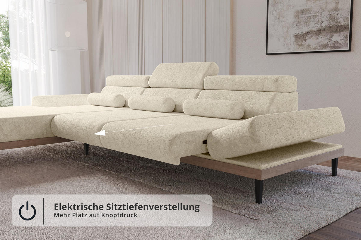 ELEKTRISCHES ECKSOFA Links MONA 316x205x85 Creme Velours - Creme, Holzwerkstoff/Textil (316/205cm) - ALTDECOR