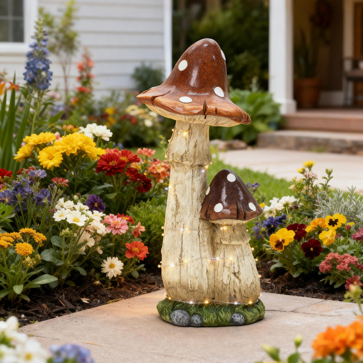 MGO Gartenskulptur Pilz, 25x22,5x56 cm, mit LED-Beleuchtung - Multicolor, Naturmaterialien (25/56/22.5cm) - Hometopia